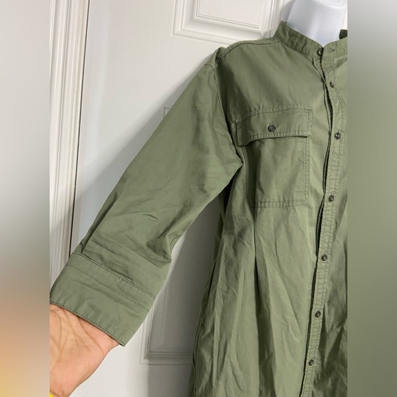 D7- AMERICAN HOLIC Olive Green Basic Mandarin Collar Shirt Dress - Picture 4 of 8